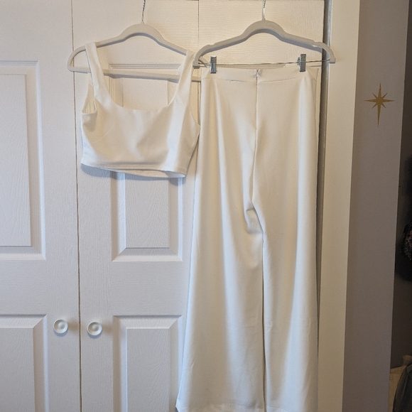 Lulu's Only Tonight Ivory Two-Piece Wide-Leg Jumpsuit Large - Picture 9 of 11